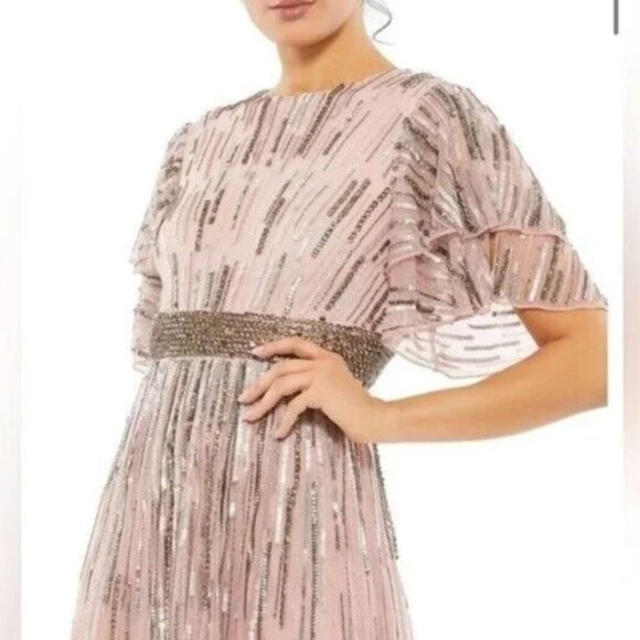 NWT Mac Duggal Embellished Full Length Layered Sleeve Gown 93582 Vintage Rose - Picture 2 of 9